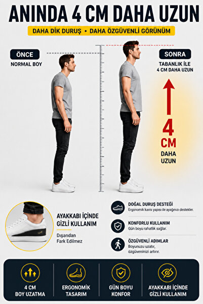 Lord Mountain 4 Cm Boy Uzatıcı Tabanlık Etklileyici Boy Uzatan Tabanlık