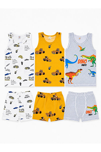 elmas kids 100% Cotton Boy's 3-Piece Undershirt and 3-Piece Boxer Set