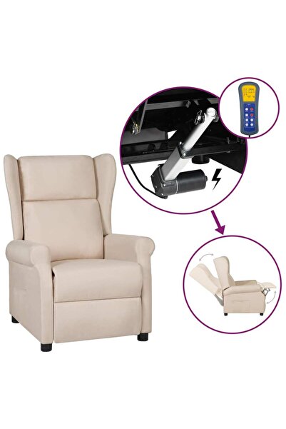 Concept Fotoliu electric rabatabil, spătar cu aripi, crem, textil