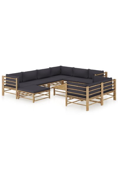 Concept Set mobilier de grădină, 10 piese, perne gri închis, bambus
