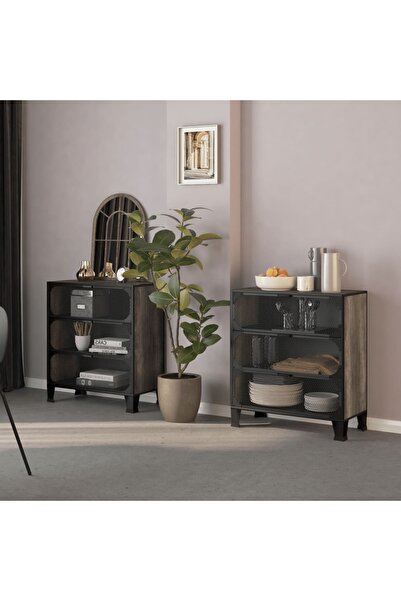 Concept Dulapuri de depozitare, 2 buc., gri, 72x36x82 cm, metal/MDF