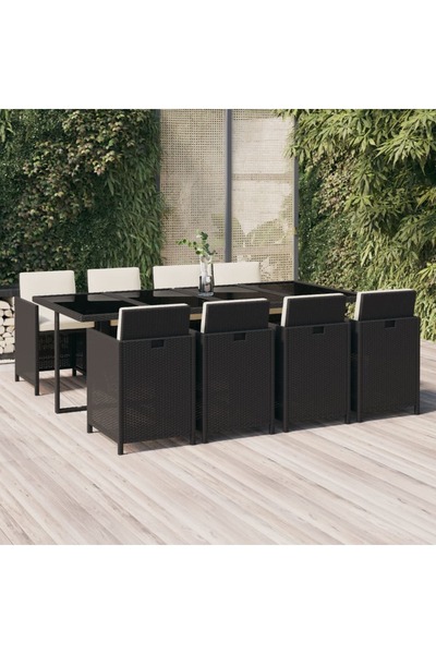 Concept Set mobilier de grădină cu perne, 9 piese, negru, poliratan