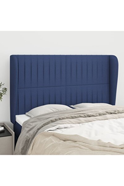 Concept Tăblie de pat cu aripioare, albastru, 147x23x118/128 cm, textil