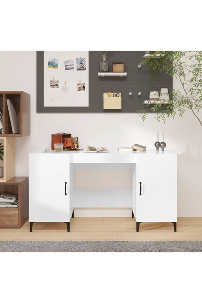 Concept Birou, alb extralucios, 140x50x75 cm, lemn compozit