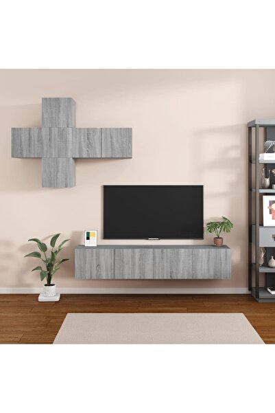 Concept Set dulapuri TV, 7 piese, gri sonoma, lemn prelucrat