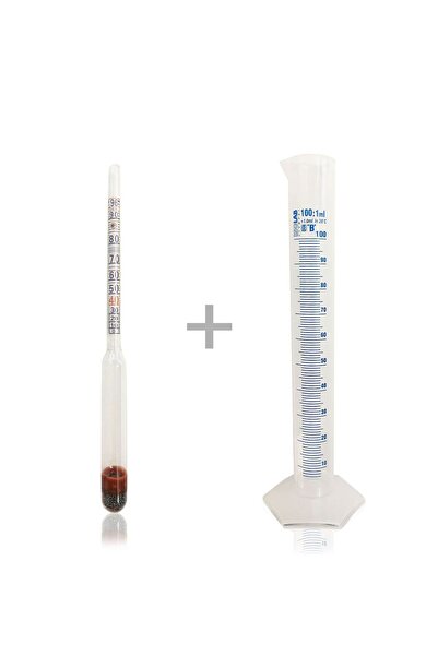 AEK-Tech Kısa Form Alkolmetre ve 100ml Mezür Seti