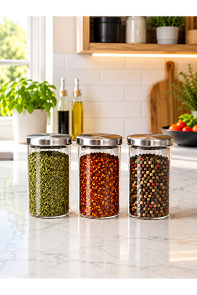 abenim 300 ml Metal Borosilikat Baharatlık Takımı 3 Adet