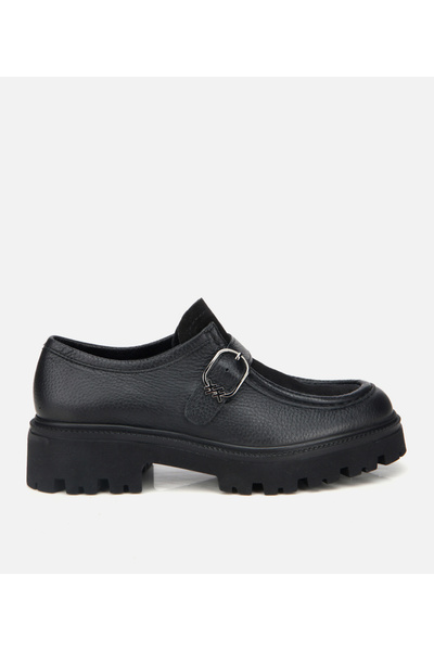 Hotiç Women's Leather Black Buckle Detailed Casual Loafer