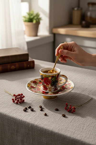 Bereketli Store 6-Piece Floral Coffee Cup Set – Modern and Aesthetic Coffee P...