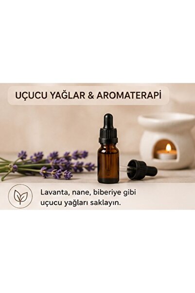 Kozpak Tekli 50 ml Aromaterapi Şişesi Amber Cam Siyah Damlalıklı