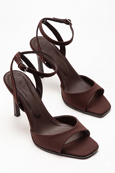 leopar by çetinay Venezia – Brown Satin Thin Heeled, Ankle Strap Luxury Heele...