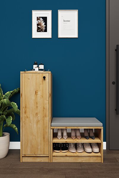 asratrend Lüks Kapaklı Oturma Puflu Ayakkabılık Düzenleyici %100 MDF Çok Amaç...