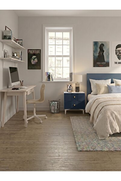 BYCİNO CENOVA 2 ÇEKMECELİ MODERN TASARIM MDF MEMBRAN KAPAK LACİVERT LAMBİRİ K...