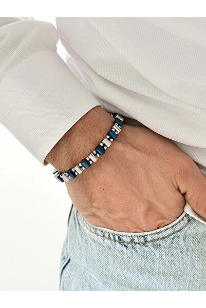 FERRO Silver and Navy Blue Steel Men's Bracelet Frj10111A-L 2 Year Warranty G...