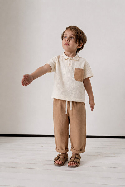 Jikko Baby Boy's Polo Collar Knitwear Top and Pants Set -3717