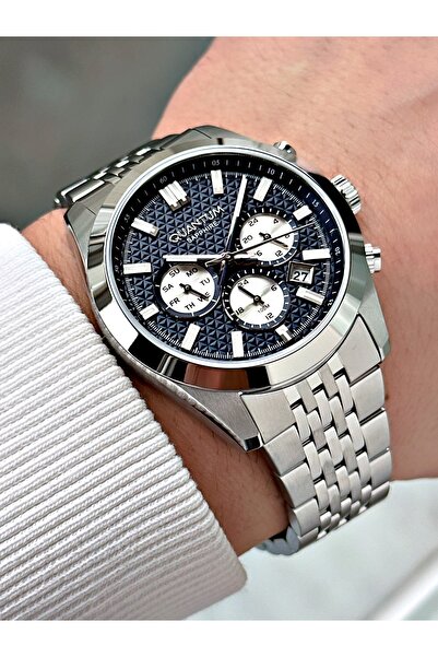 Quantum Functional Silver-Navy Blue Color Sapphire Glass Steel Band Steel Cas...