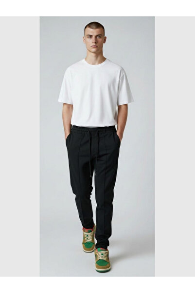 MODA Men's Jogger Cut Double Leg Trousers with Belt on the Front and Elastic ...