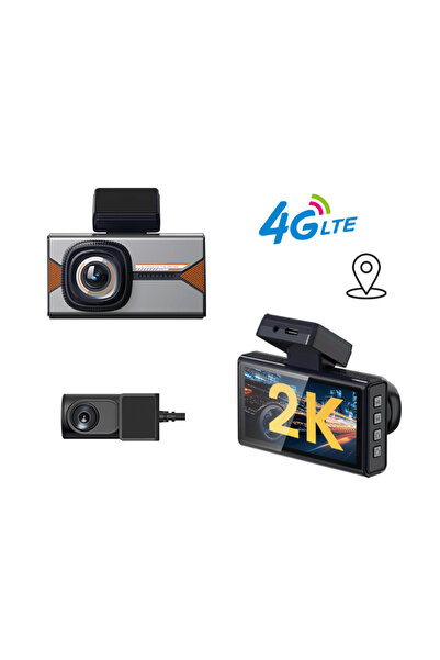 Taggo Cameră auto DVR 2K, cameră spate 1K, conexiune 4G cu cartelă SIM, monit...