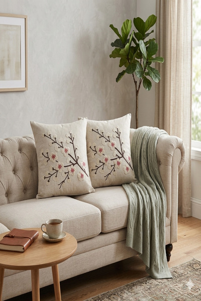 Bilgiçler Tekstil Set de 2 huse de pernă din in brodat Bohemian Punch - 43x43 Cm