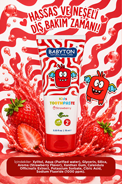 BABYTON Doğal Çilek Diş Macunu 2 Yaş ve Üzeri Florürlü 75 ml