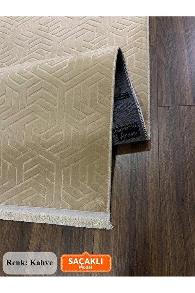 NaRStore Home Armoni Saçaklı Kaymaz Tabanlı Kesme Kabartmalı Salon Koridor Mu...