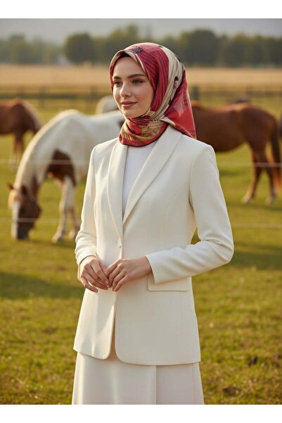 Vissona %100 Twill İpek Geometrik Desenli Bordo Renkli 90x90 Eşarp Dikim Şekl...