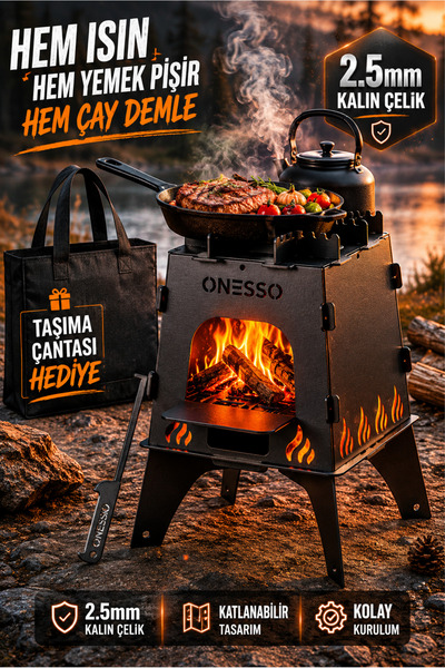 ONESSO Camp Katlanabilir Ateş Kutusu Kamp Ocağı 2.5mm Kalın Çelik - Taşıma Ça...