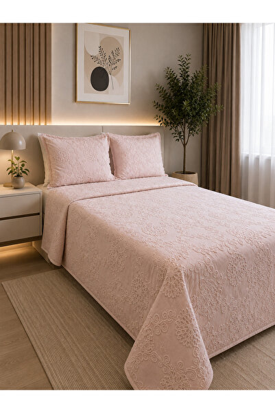 Decamor home Set cuvertură de pat roz pudrat cu detalii brodate, set dublu de...