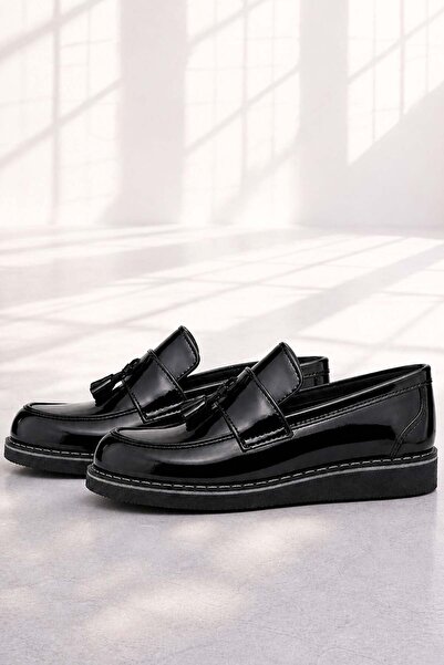 Rakerplus Genuine Leather Black Patent Leather Loafer Children's School Shoes