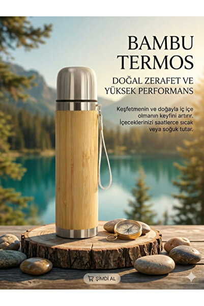 Gülay AVM Wooden Bamboo 304 Steel Thermos 420 ml Vip Mug Boxed Thermos Gly-545