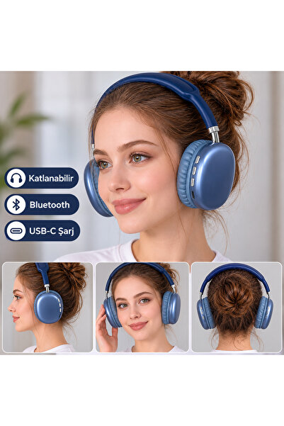 pusula Bluetooth Kulaklık Kablosuz Katlanabilir Kulak Üstü Mikrofonlu Wireles...