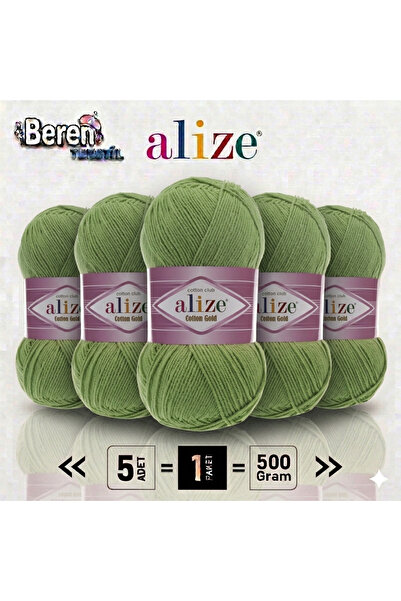Alize Pamuk zlatne pređe – Boja 485 zelena – Pakovanje od 5 komada – Pamuk ak...