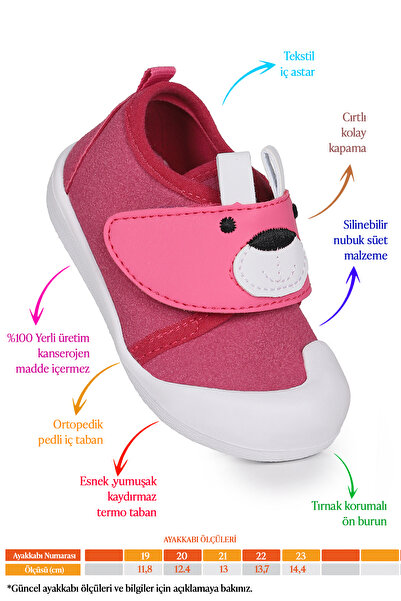 Kiko Kids Winni Cırtlı Kız Bebek İlk Adım Panduf Ayakkabı