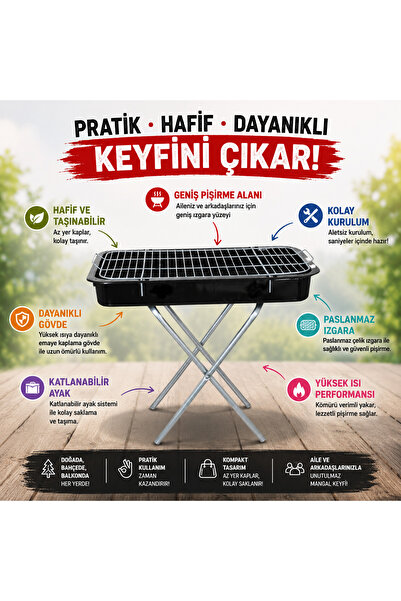 DRECCEX Büyük Boy Kalın Sac Emaye Mangal 60 Cm Portatif Mangal 1. Kalite Katl...