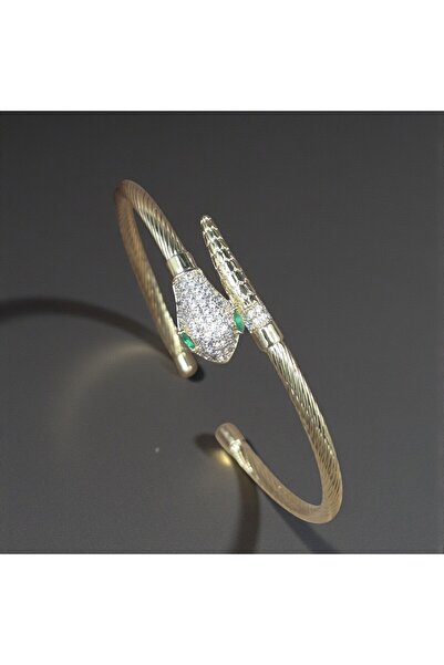 Lujeria Eternal Serpent, Zirkon Taşlı Rose Gold Ayarlanabilir Yılan Bileklik