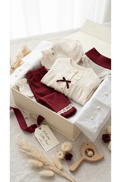 babyist • babynova Premium 5'li Yenidoğan Seti - %100 Pamuklu Bordo Ekru Hast...