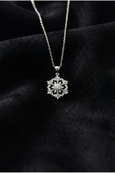 Roza Silver 925 Ayar Zirkon Taşlı Rodyum Kar Tanesi Gümüş Kolye