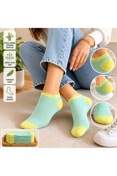 KM Collections 6'lı Paket Kadın Bambu Çorap Özel Kokulu Yeşil