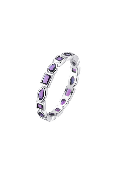 Lisa&Co. Inel Argint Mosaic Purple 55 mm / Argint placat cu rodiu / Zircon vi...