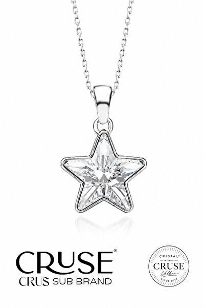 Cruse 925 Ayar Gümüş Crystal Yıldız Taşlı Kolye 18 Ayar Beyaz Altın Kaplama