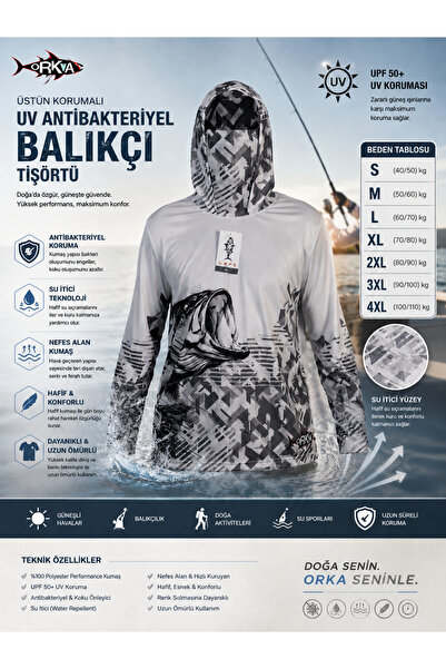 dkmoutdoor Orkw Kapüşonlu Uzun Kollu Balıkçı Ve Su Sporları Uv Korumalı Su It...