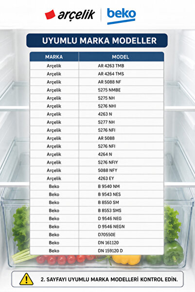 Arçelik Orijinal 4263/tmb,ar/4264,tms,5272/nh,4263/n,5277/nh Buzdolabı Sebzelik Örtü 61x54cm(2.SAYFAYI KONTROL EDİNİZ)
