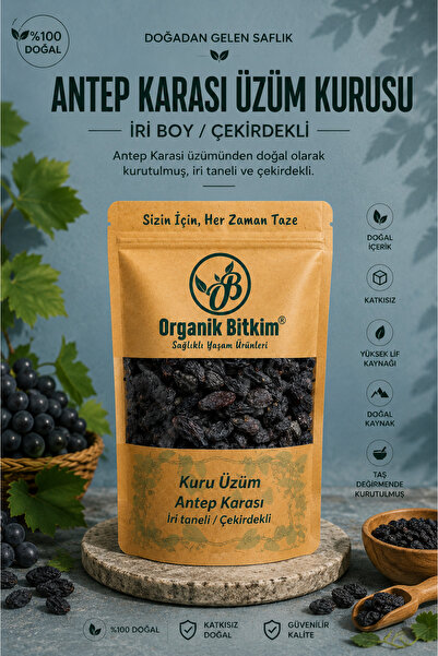 OB Organik Bitkim Antep Karası Üzüm Kurusu Iri Boy Çekirdekli 500 gr