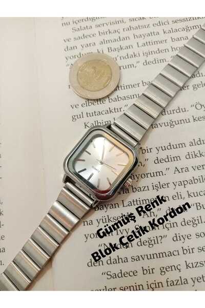 Vintage Design , SILVER COLOR STEEL BLOCK Strap, Square Model Silver Color Dial , Women's Wrist Watch