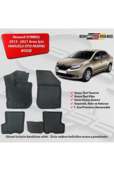 BOSSE Renault Symbol Paspas Sedan 2013 2020 Arası 3D Havuzlu Oto Paspas
