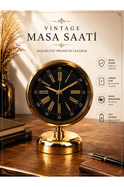 KOLAYEV Gold Metal Masa Saati Dekoratif Sessiz Akar Modern Vintage Ofis Salon...