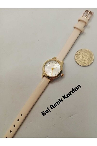 Lasahin Shop Minimal Şık Kadın Kol Saati , MİNİ YUVARLAK TASARIM , Bej Renk K...