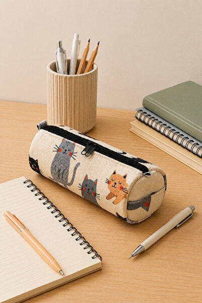 Paris Home Cute Cat Patterned Fabric Pen Holder Desktop Organizer