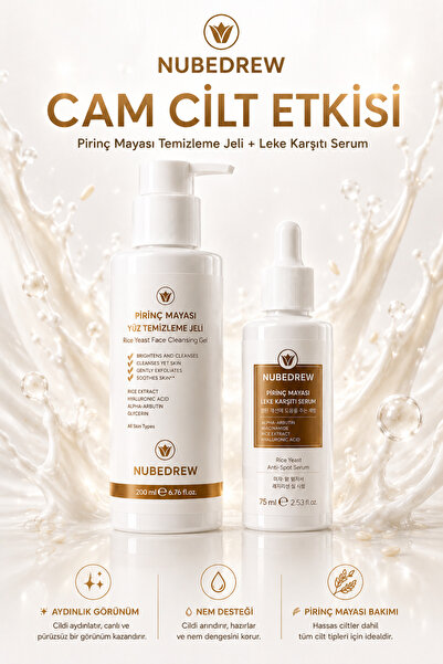 NUBEDREW Pirinç Mayası Serum + Yüz Temizleme Jeli 2’li Set | Leke Karşıtı, Ci...