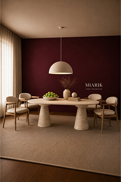 MIARIK DESIGN Joy 2 Ayaklı Traverten Mermer Yemek Masası